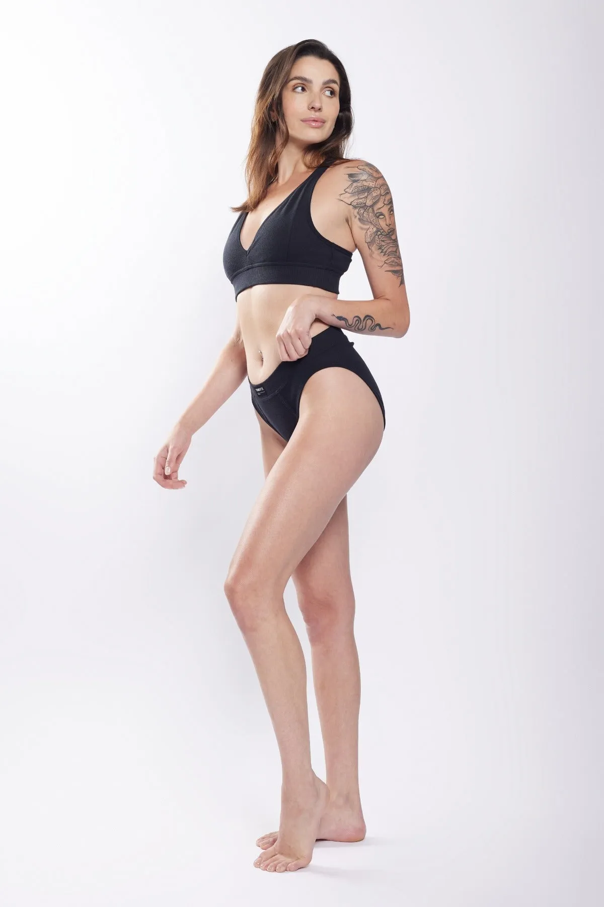 Organic Cotton Rib High Waisted Bikini - Black