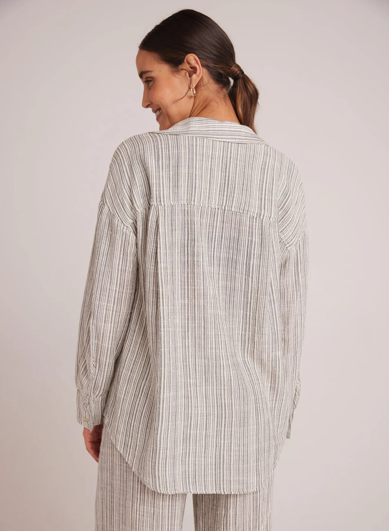 Oversize Pocket  Button Down - Eze Slub Stripe