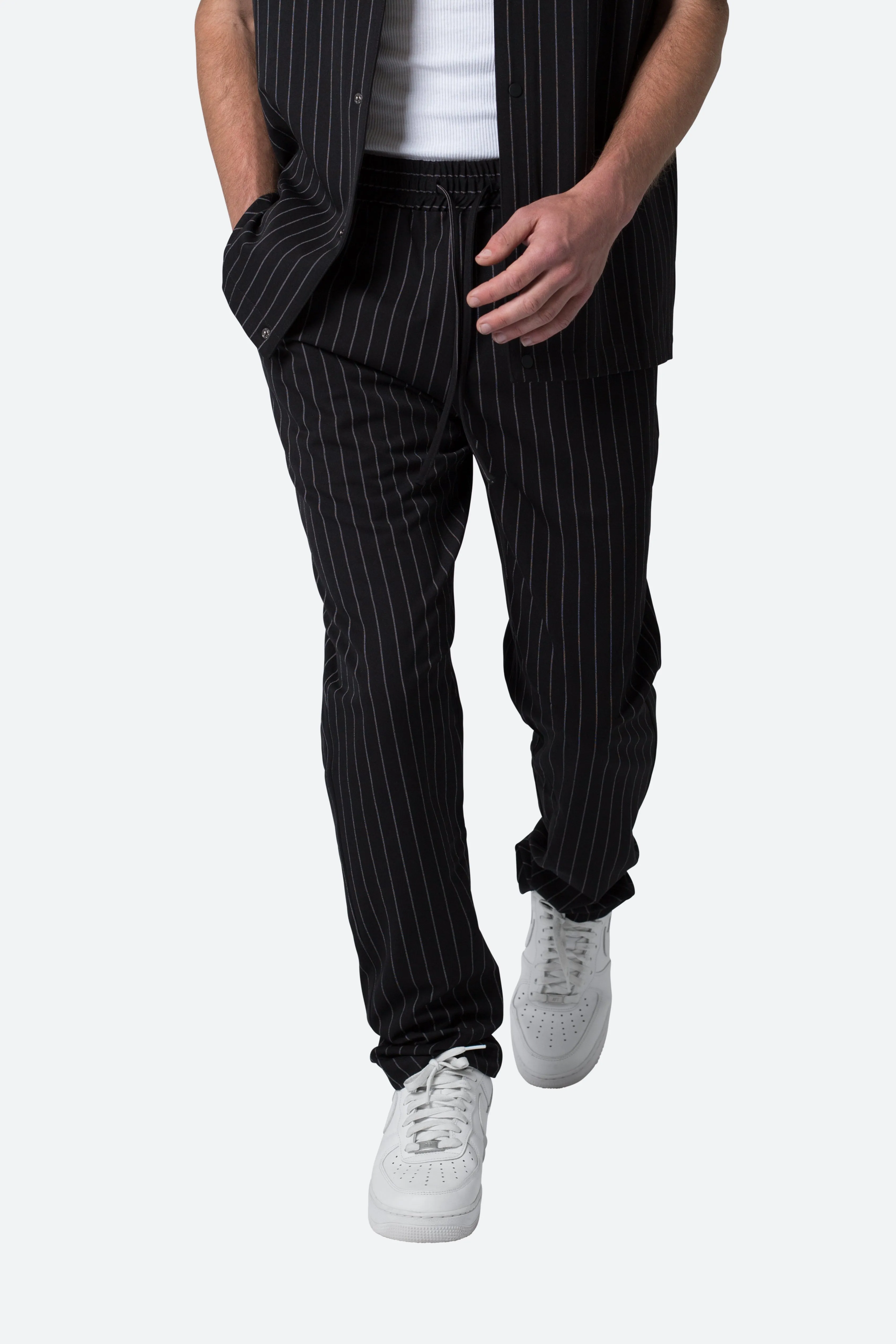 Pinstripe Drawcord Pants - Black