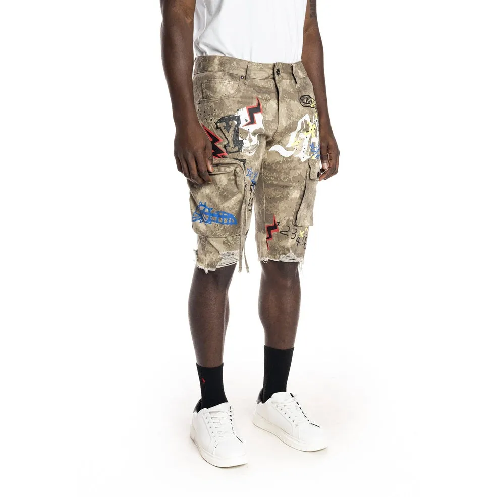 Printed Fashion Twill  Cargo Short - Neutral Camo