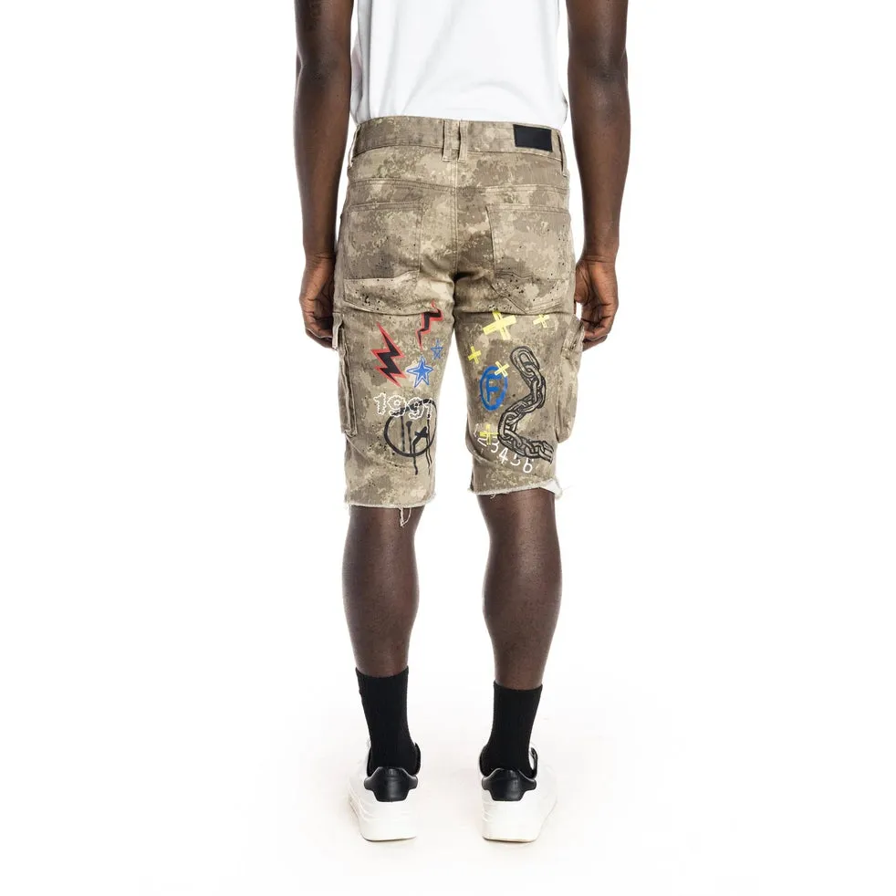 Printed Fashion Twill  Cargo Short - Neutral Camo