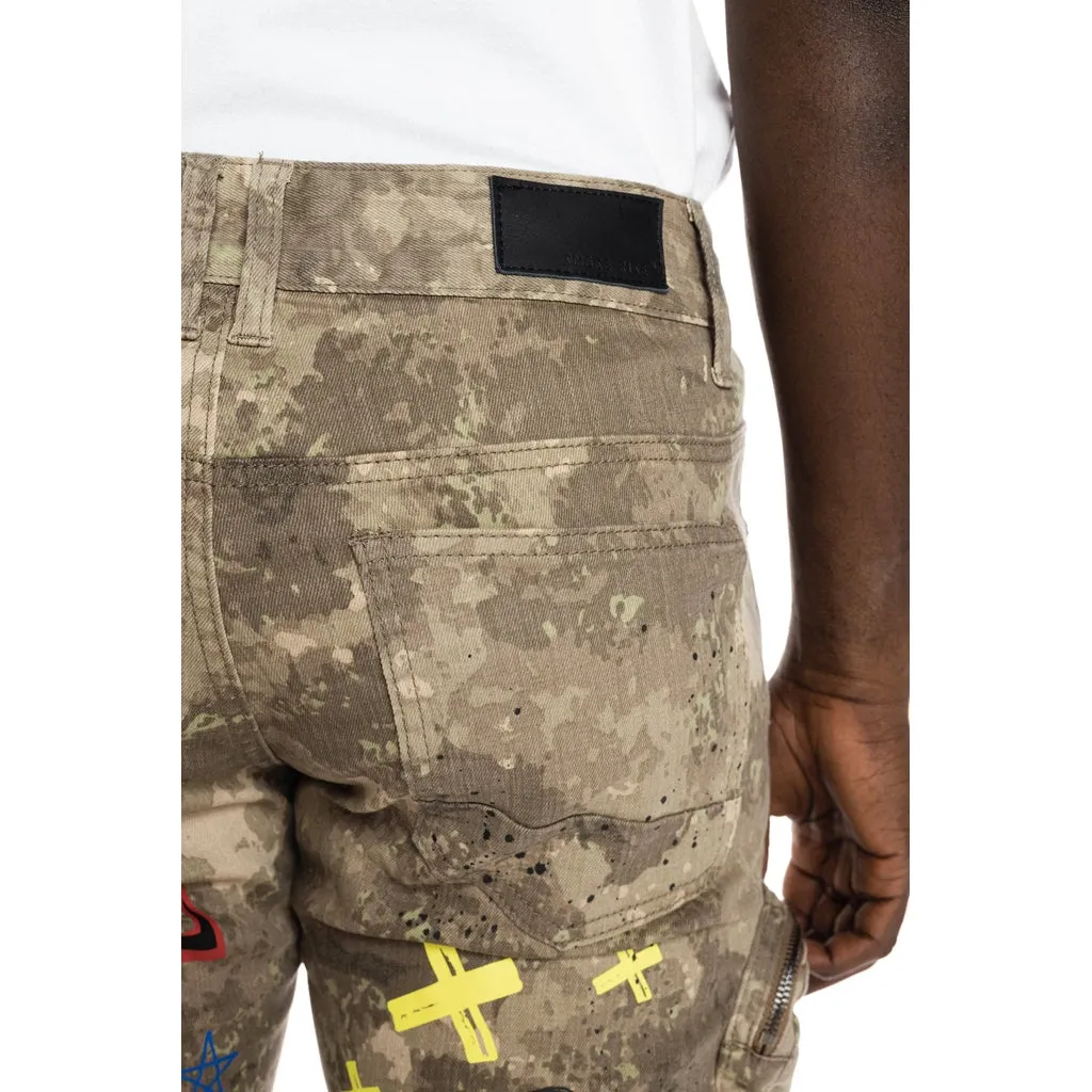 Printed Fashion Twill  Cargo Short - Neutral Camo