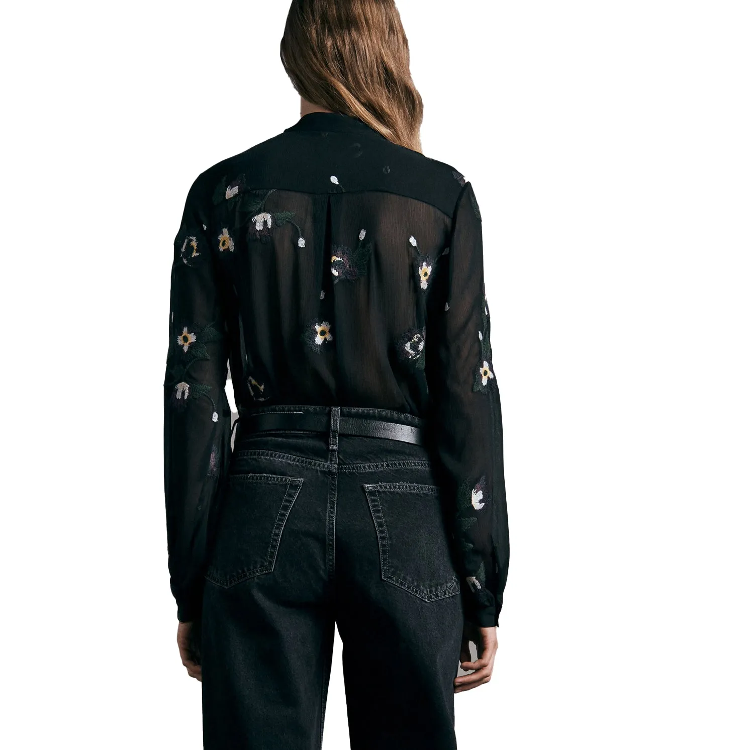 Rag & Bone Black Floral Embroidery Button Down Shirt