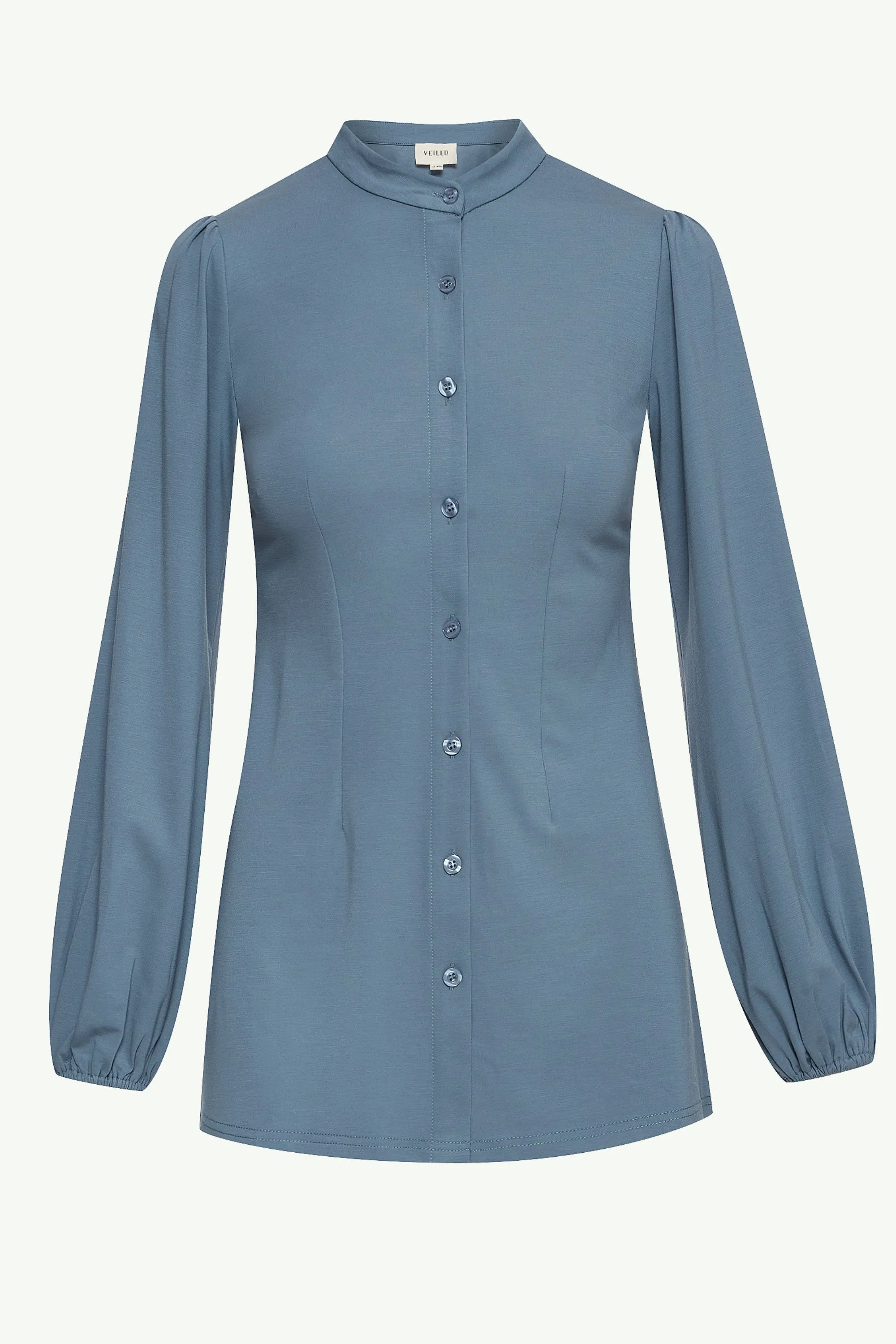 Rayana Jersey Button Down Top - Denim Blue