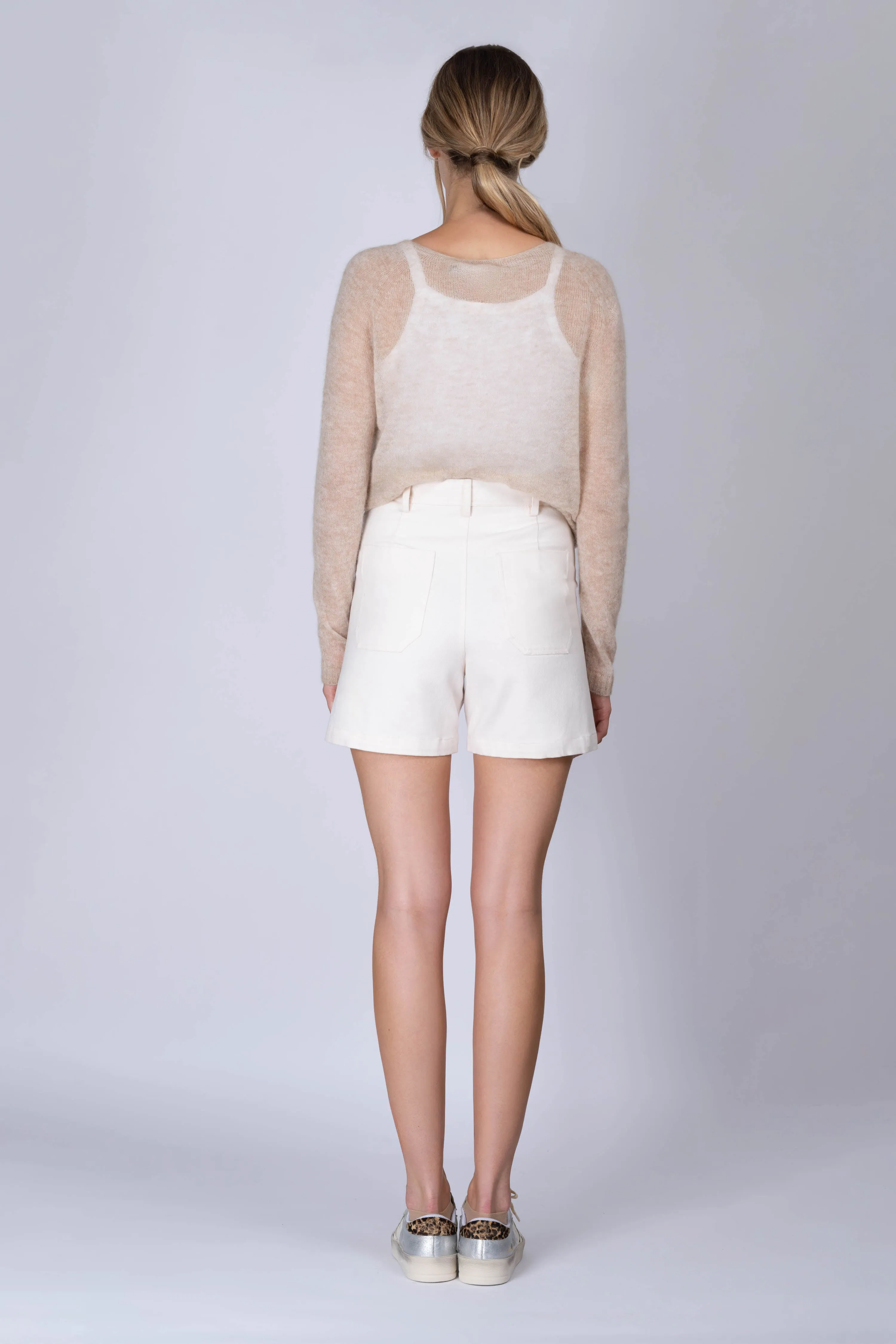 STRETCH White Sailor High-Waisted Cotton Twill Shorts