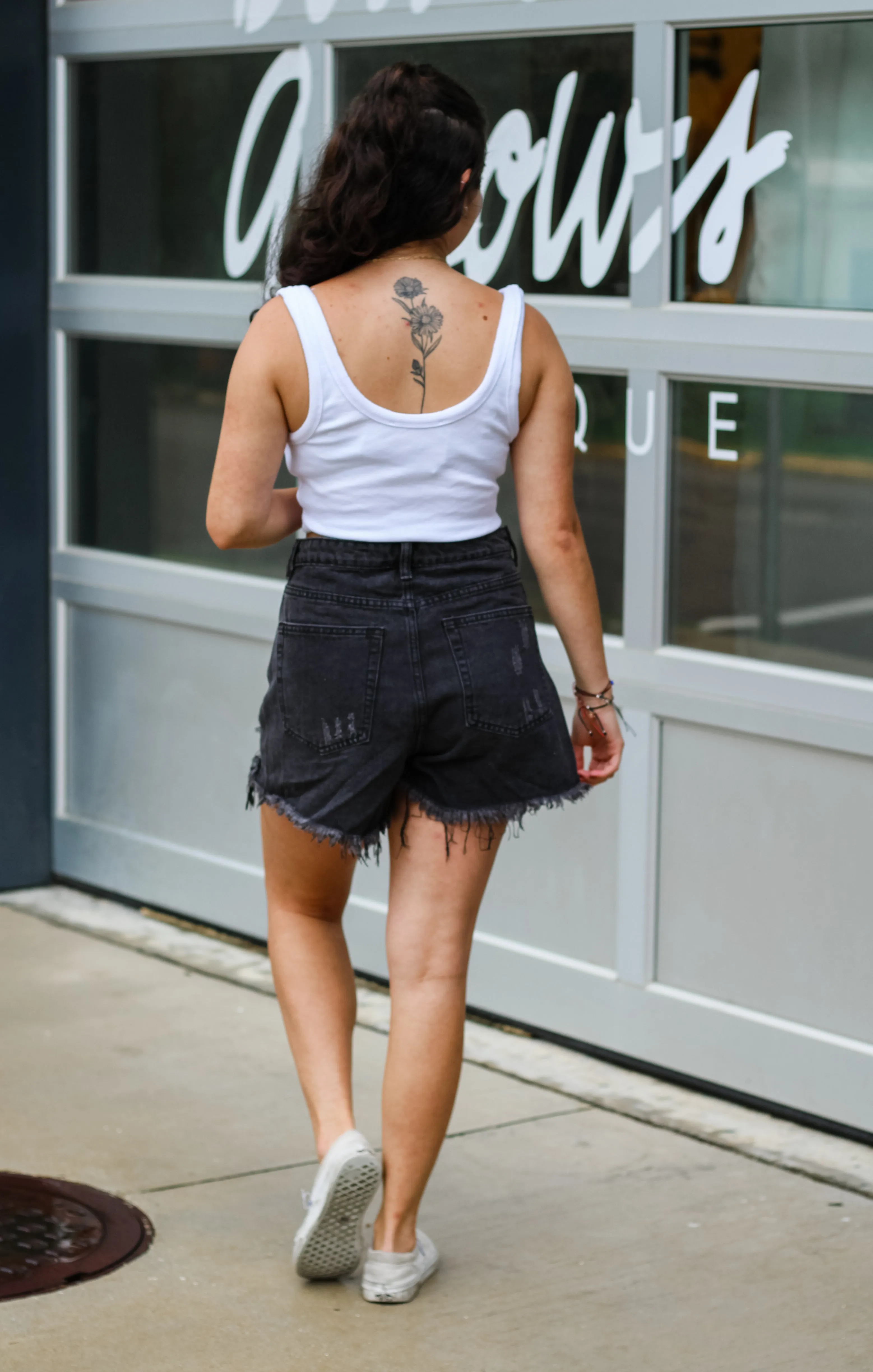 The High Waisted Destroyed Short (Washed Black)