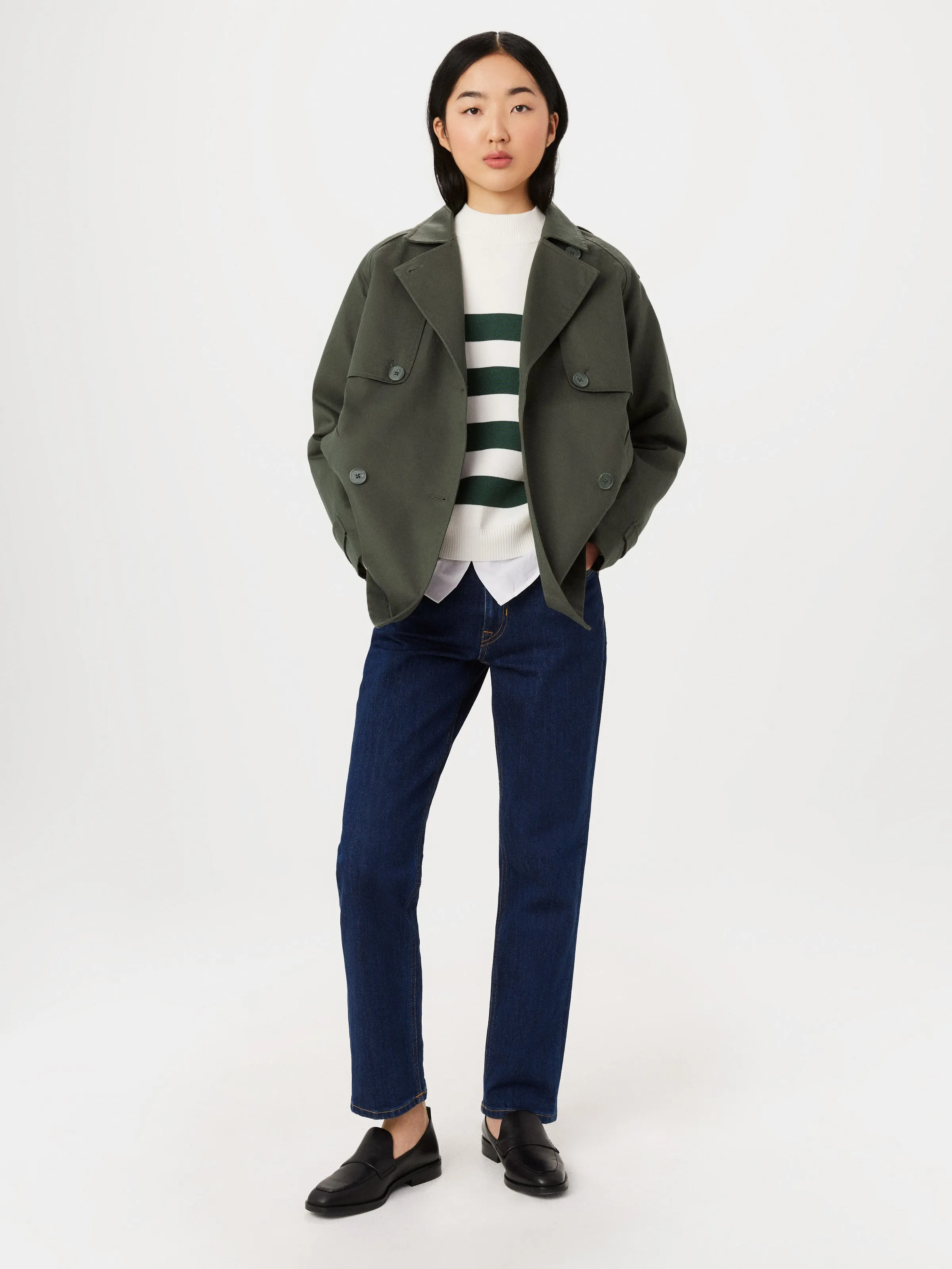 The Kapok Cropped Trench Coat in Boreal Green