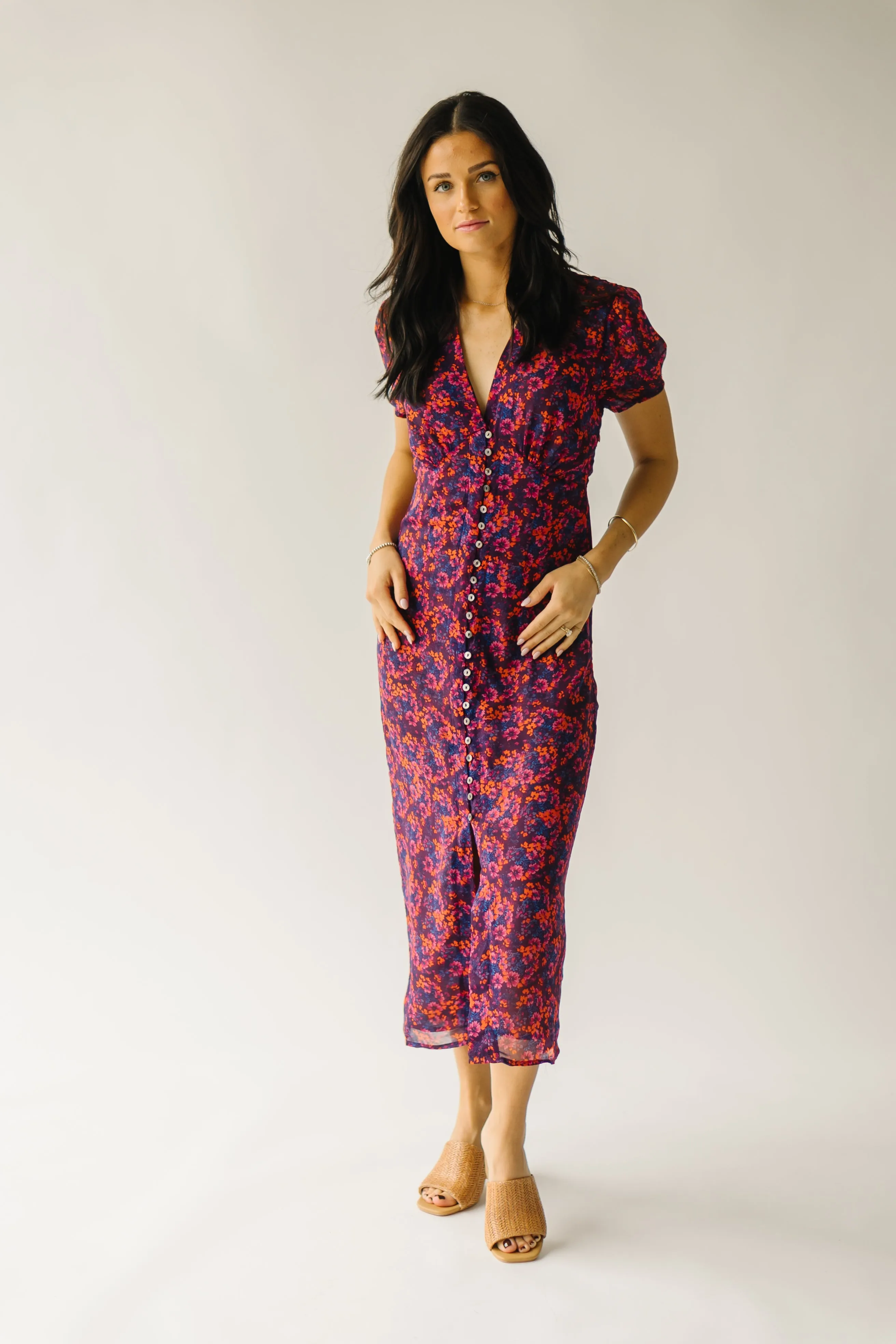 The Lorton Button-Down Midi Dress in Plum Multi