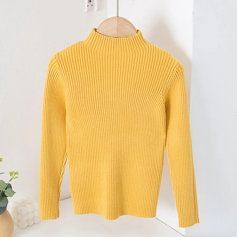 Toddler Kids Solid Color Half High Neck Sweater Knitted Base Top