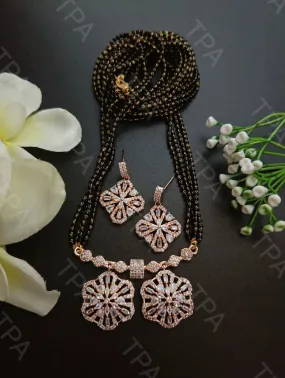 Trendy AD Vati Mangalsutra 4 line setting stone Rose gold polish-KARTI001MSOA