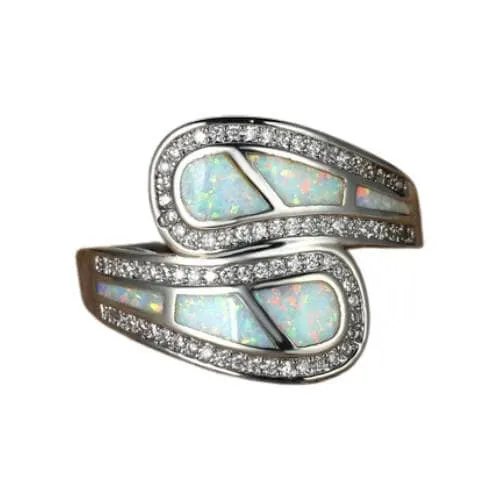 Trendy Cute White Fire Opal Stone Ring