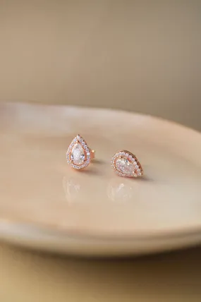 Trendy Dual Layered Solitaire Rose Gold Plated Sterling Silver Stud Earrings