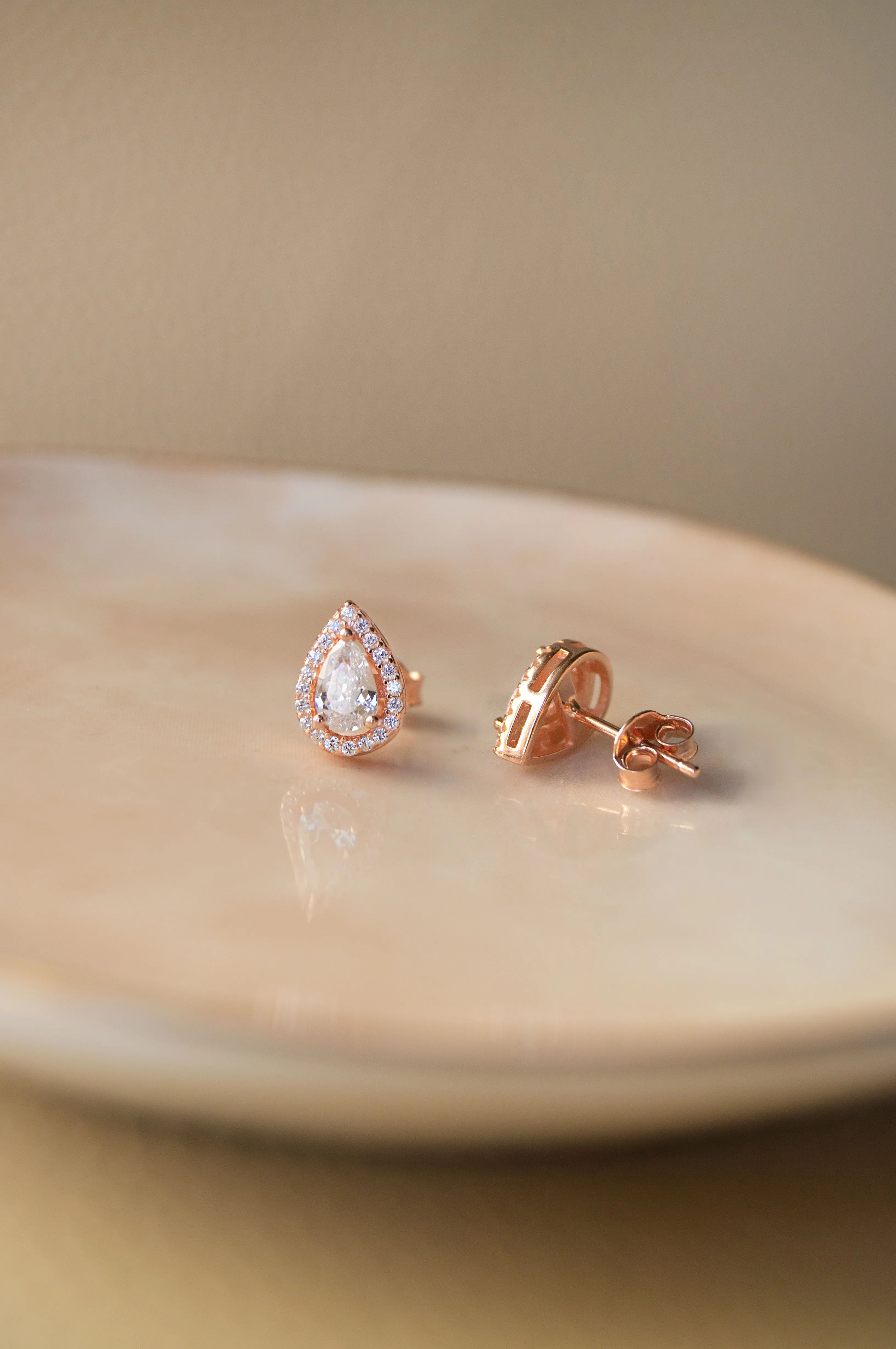 Trendy Dual Layered Solitaire Rose Gold Plated Sterling Silver Stud Earrings