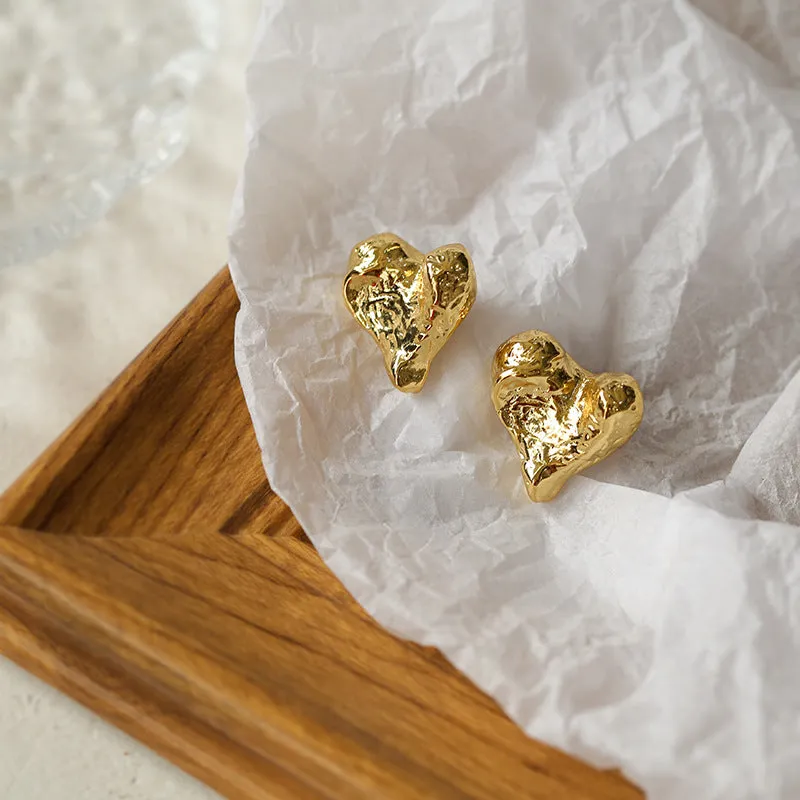 Trendy Heart Gold Earrings