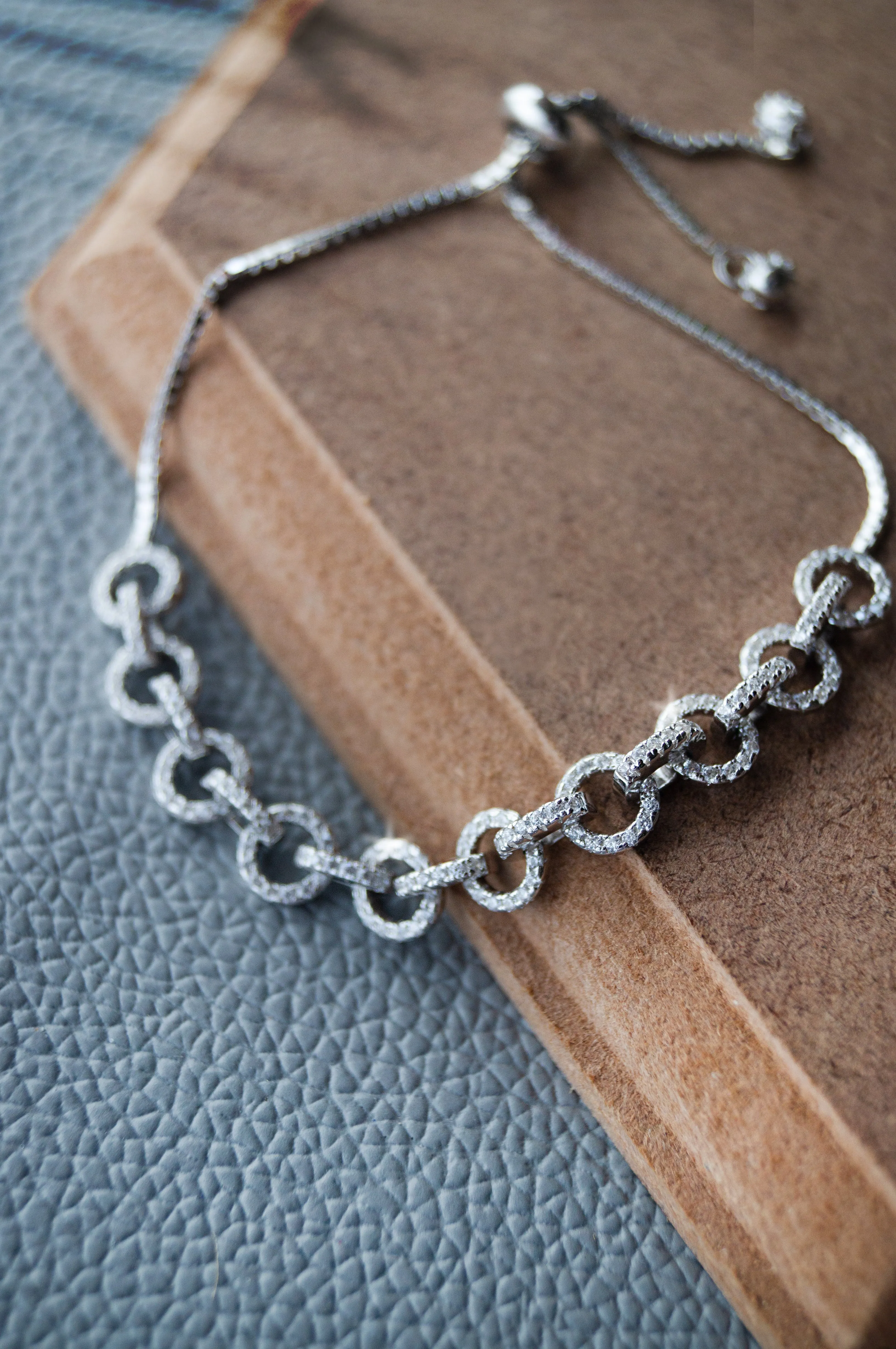 Trendy interlinked Silver Sterling Silver Pull Chain Bracelet