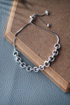 Trendy interlinked Silver Sterling Silver Pull Chain Bracelet