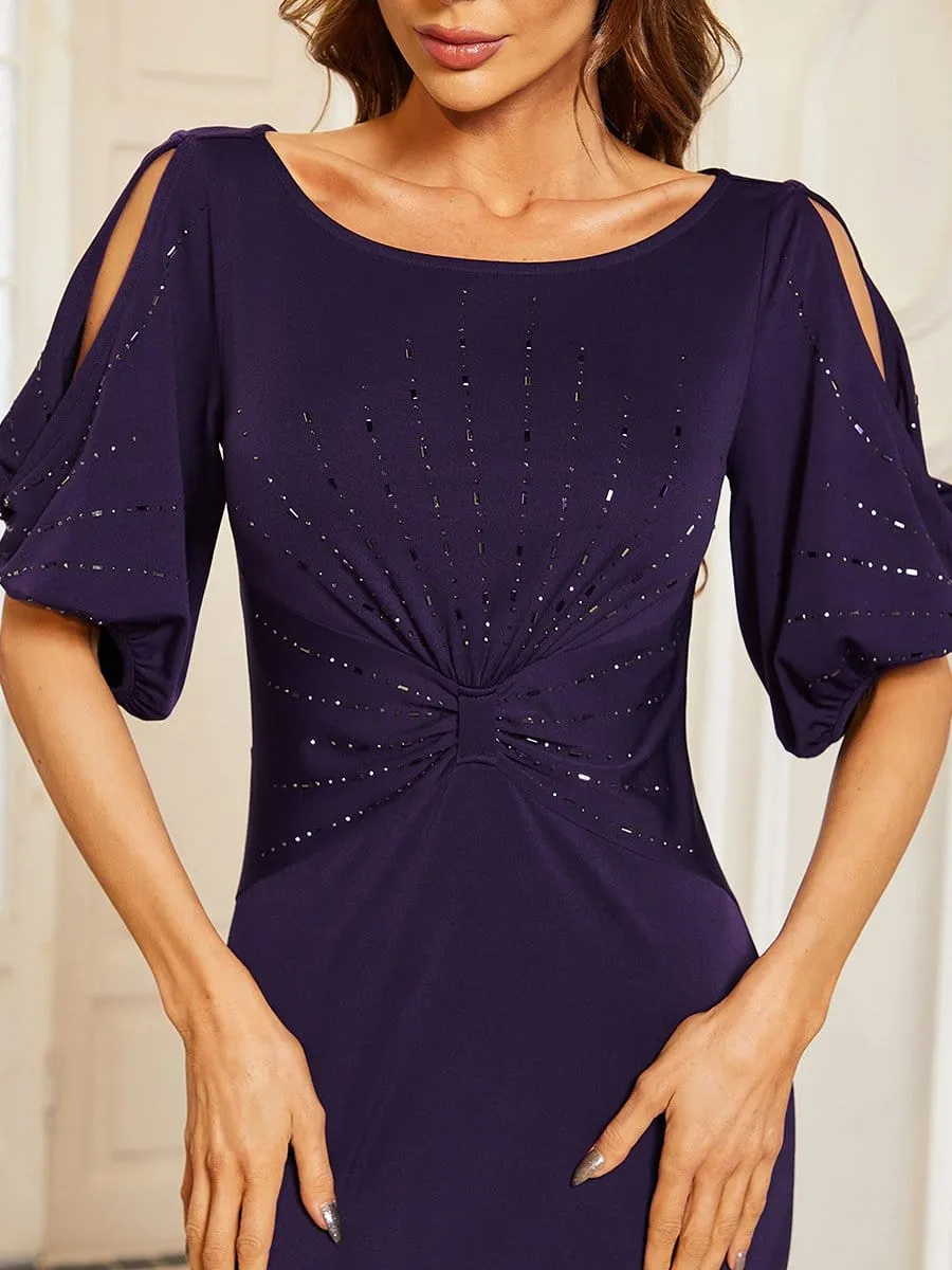 Trendy Round Neck Bodycon Wedding Guest Dress with Sleeves