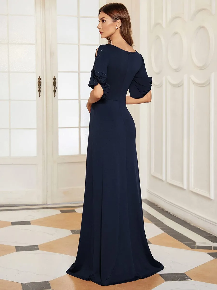 Trendy Round Neck Bodycon Wedding Guest Dress with Sleeves