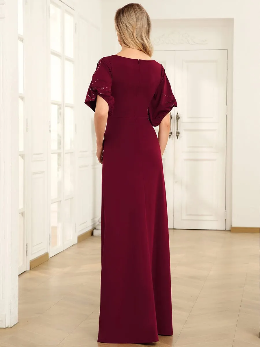 Trendy Round Neck Bodycon Wedding Guest Dress with Sleeves