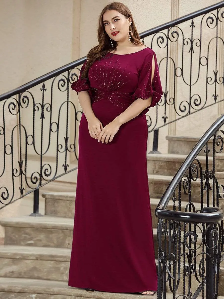 Trendy Round Neck Bodycon Wedding Guest Dress with Sleeves