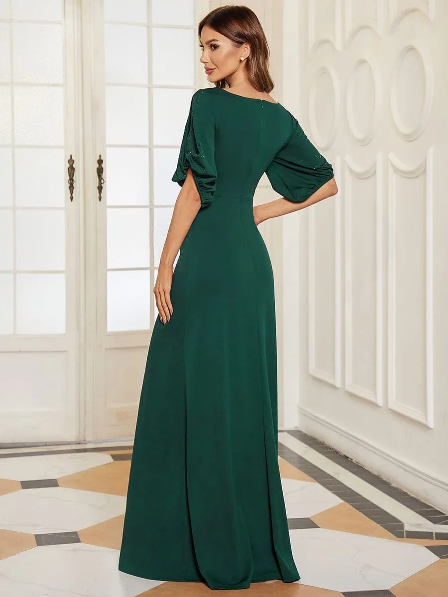 Trendy Round Neck Bodycon Wedding Guest Dress with Sleeves