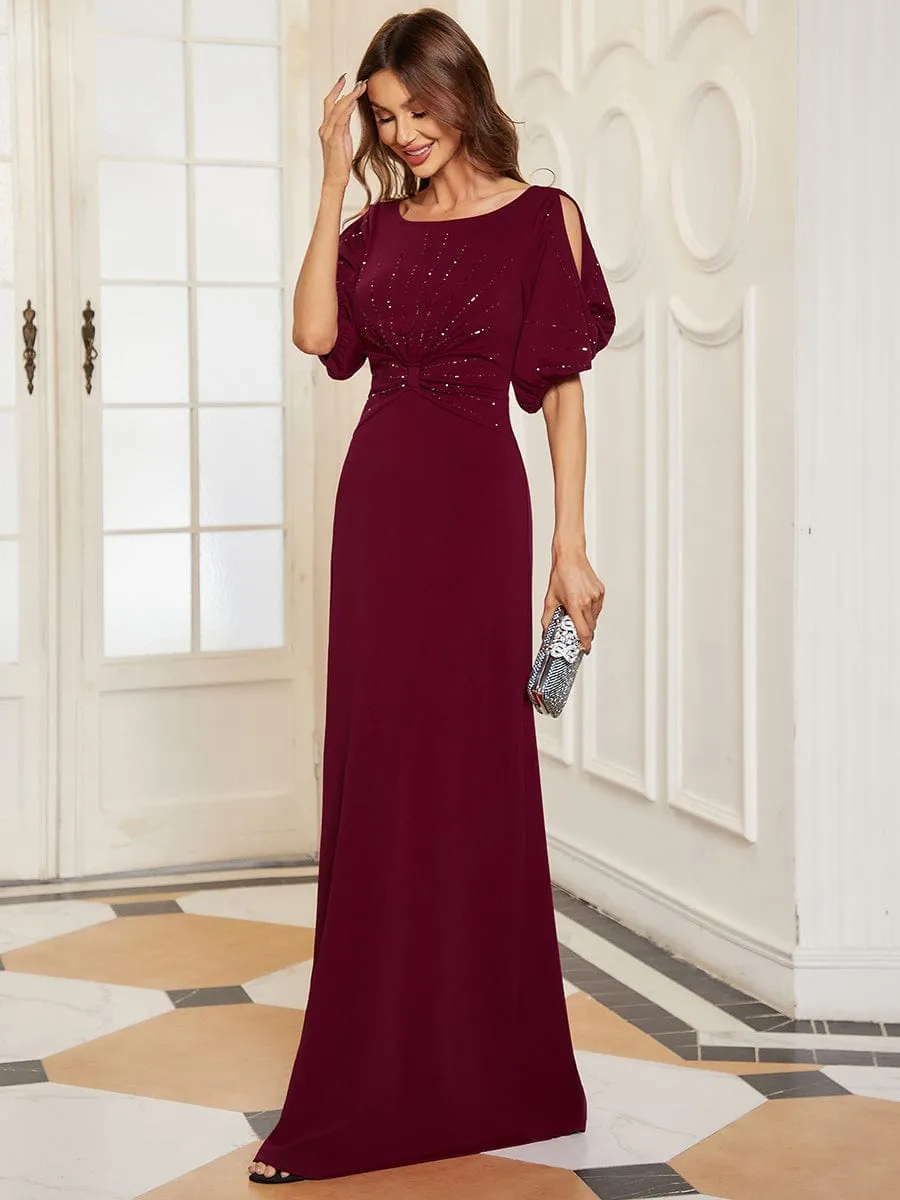 Trendy Round Neck Bodycon Wedding Guest Dress with Sleeves