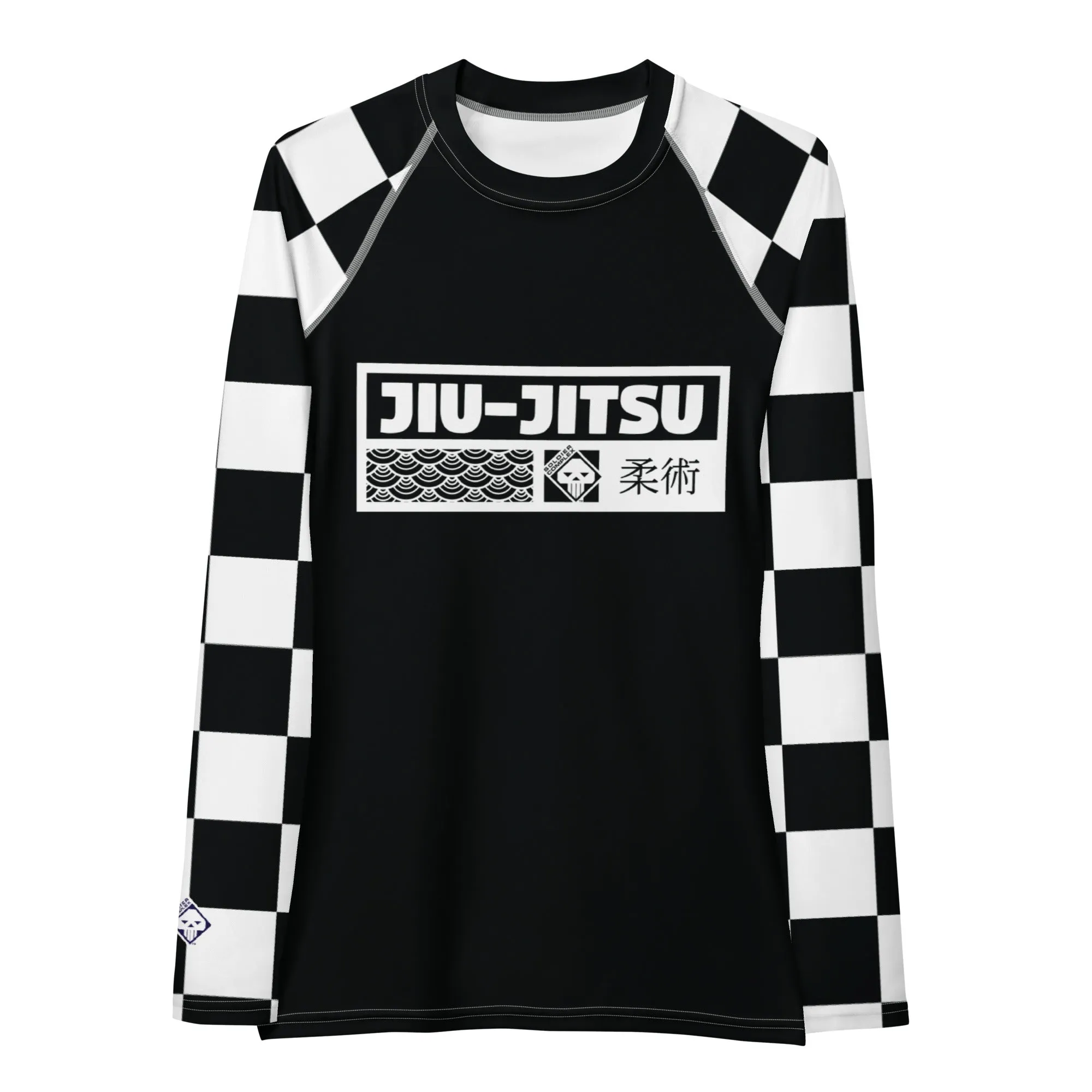 Trendy Training Attire: Checkered Women's Long Sleeve BJJ Rash Guard - Noir Jiu-Jitsu