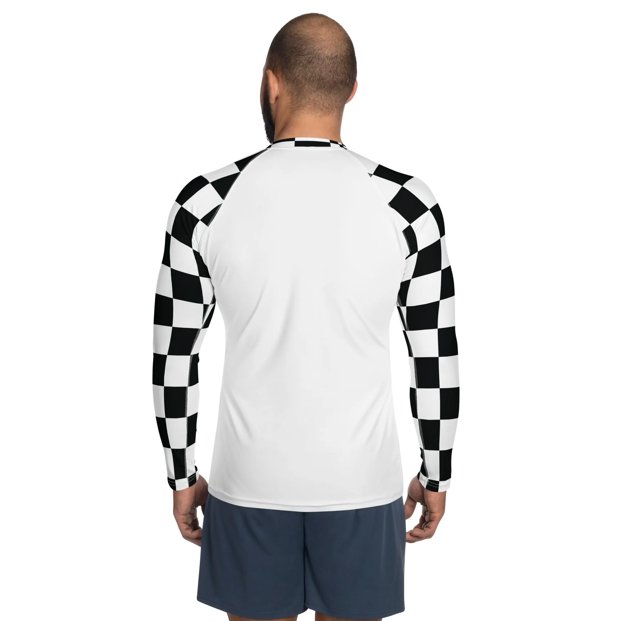 Trendy Training Attire: Men's Checkered BJJ Rash Guard - Blanc