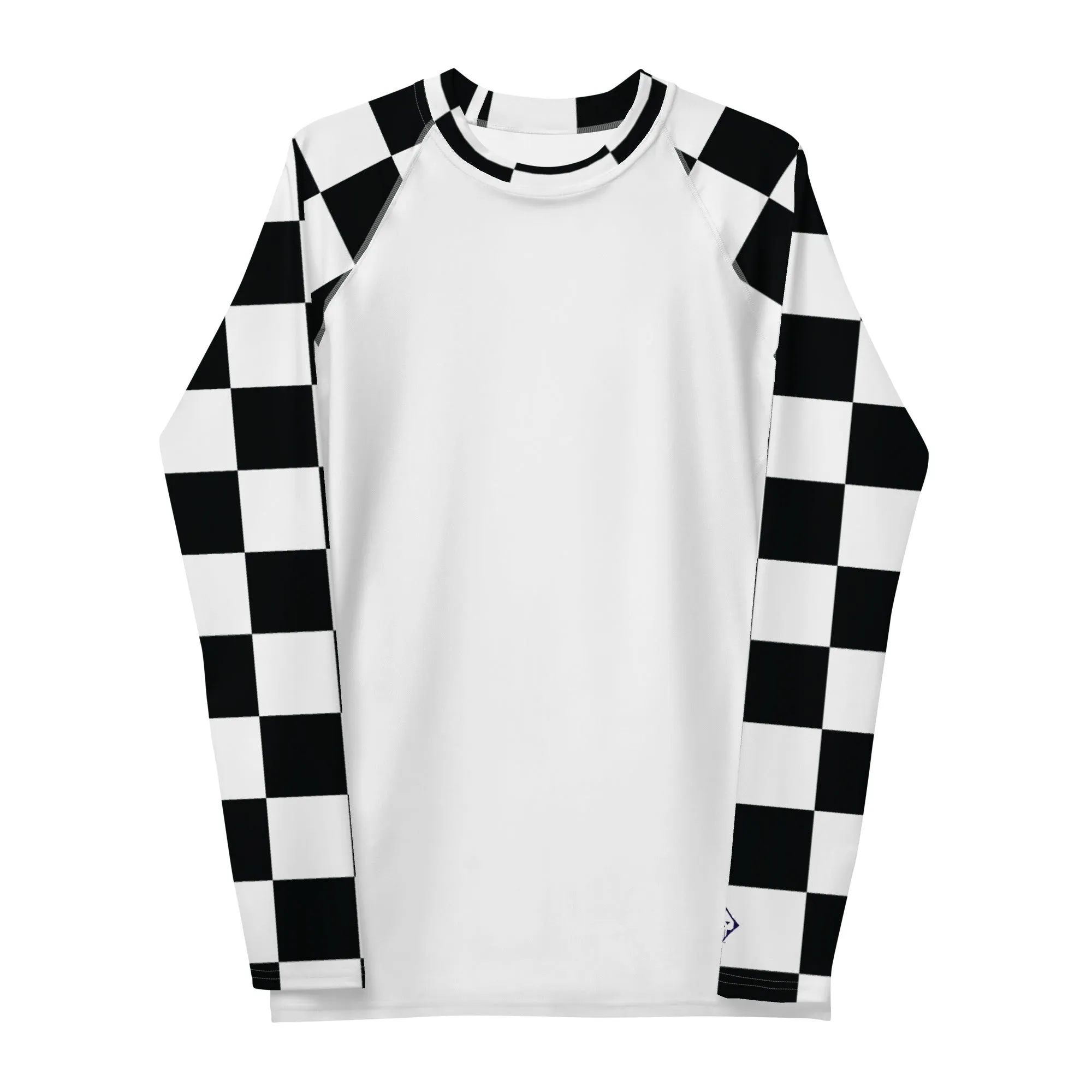 Trendy Training Attire: Men's Checkered BJJ Rash Guard - Blanc