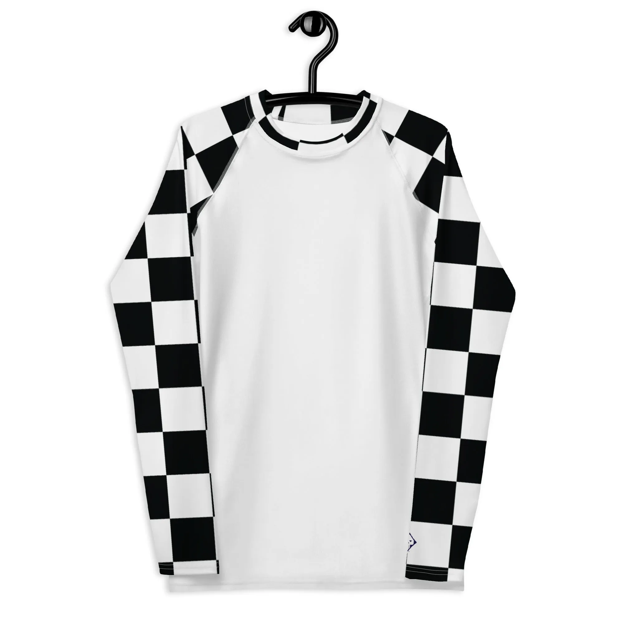 Trendy Training Attire: Men's Checkered BJJ Rash Guard - Blanc