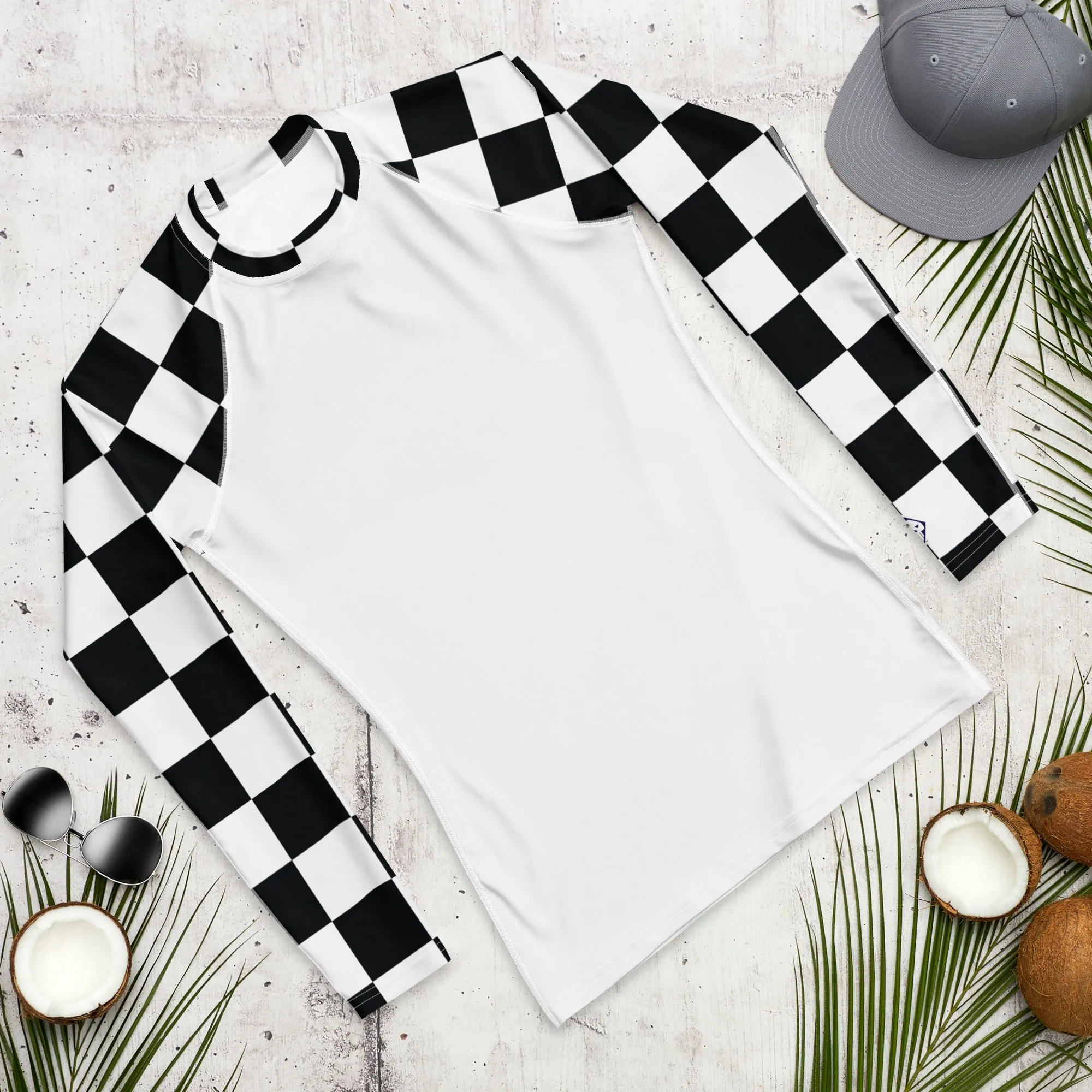 Trendy Training Attire: Men's Checkered BJJ Rash Guard - Blanc