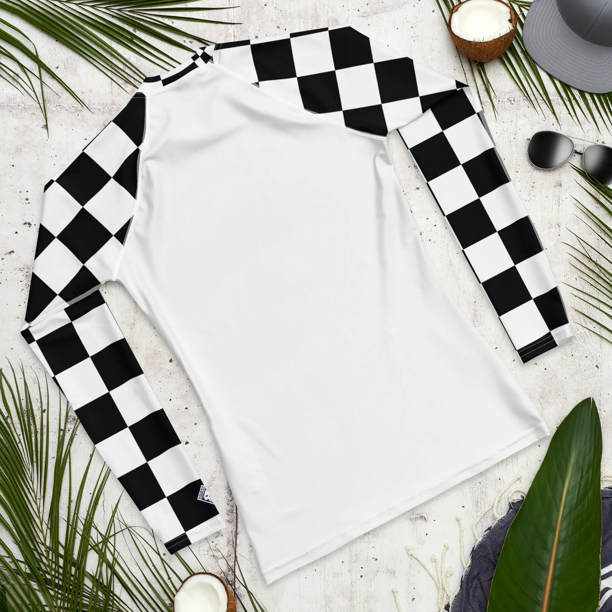 Trendy Training Attire: Men's Checkered BJJ Rash Guard - Blanc