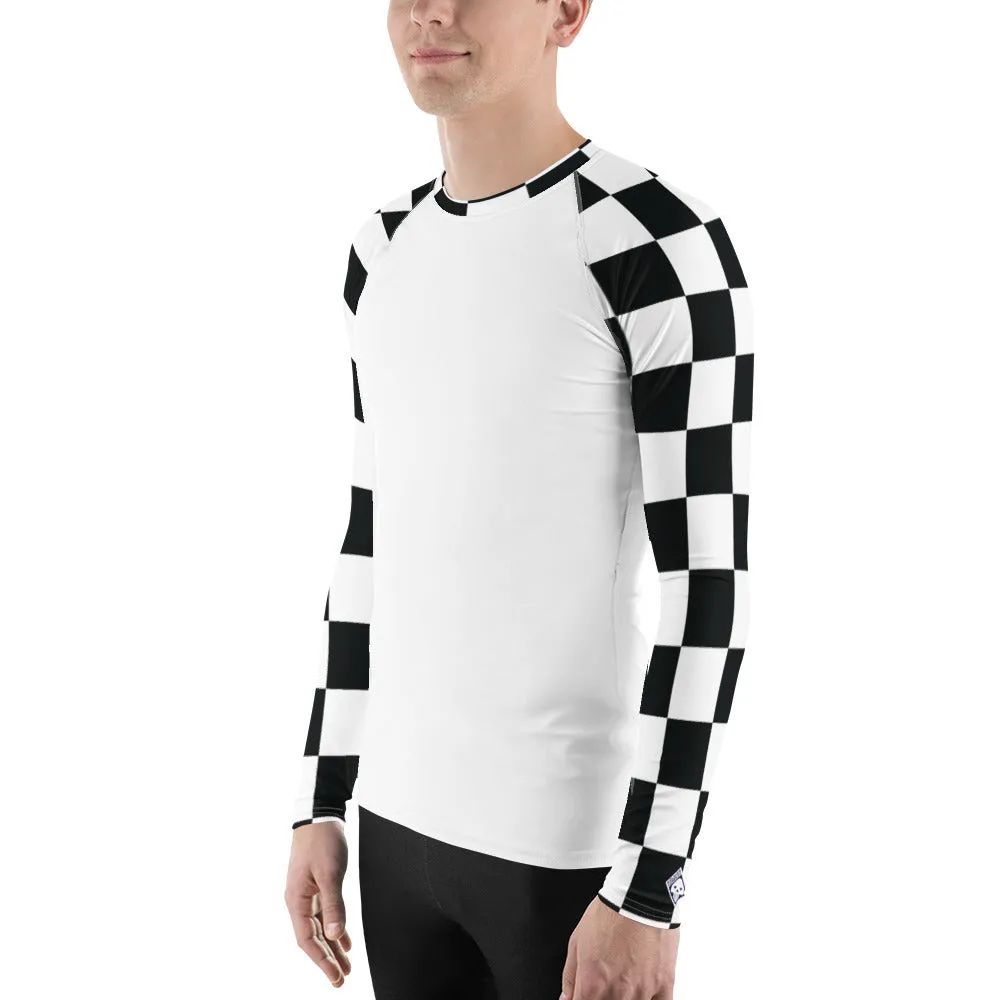 Trendy Training Attire: Men's Checkered BJJ Rash Guard - Blanc