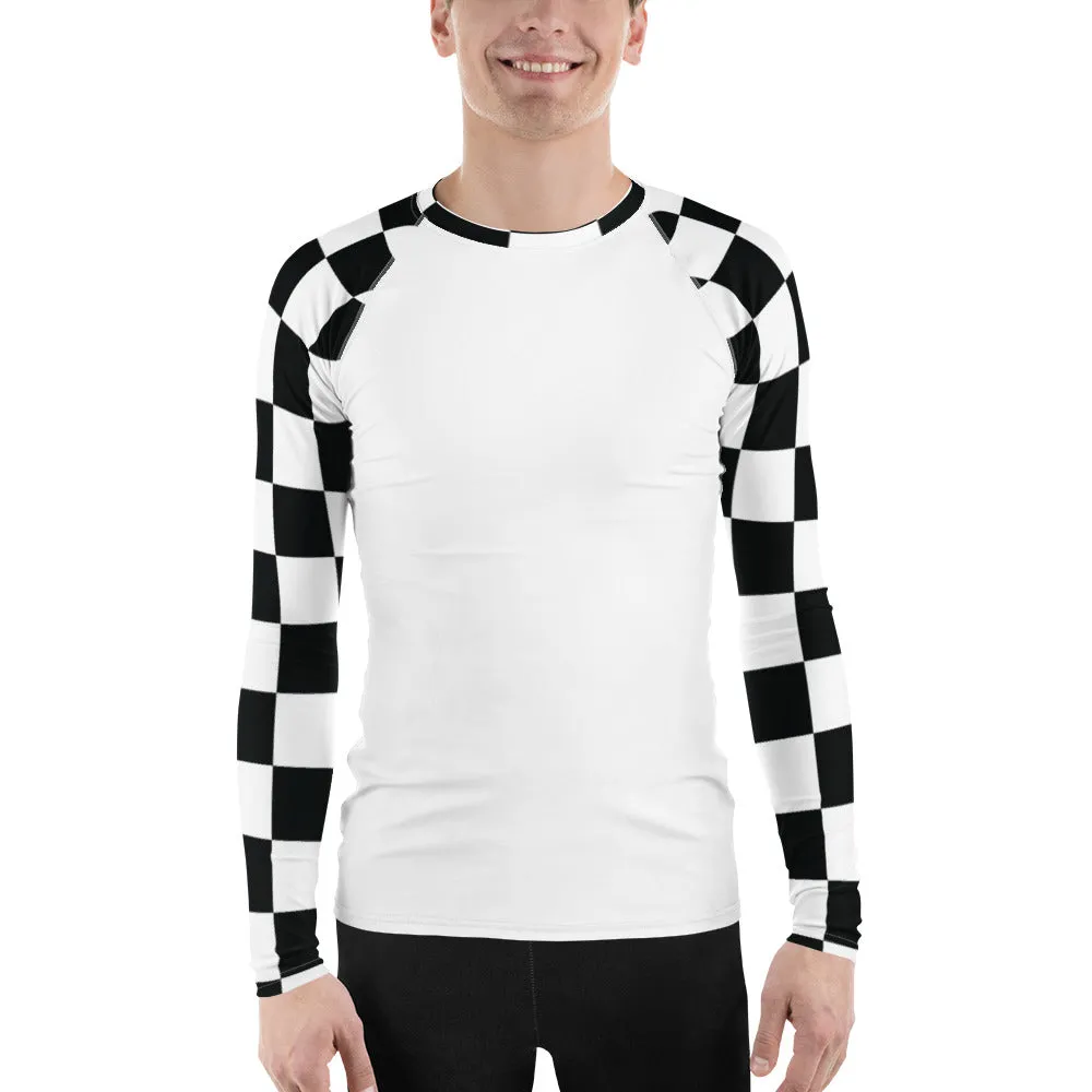 Trendy Training Attire: Men's Checkered BJJ Rash Guard - Blanc