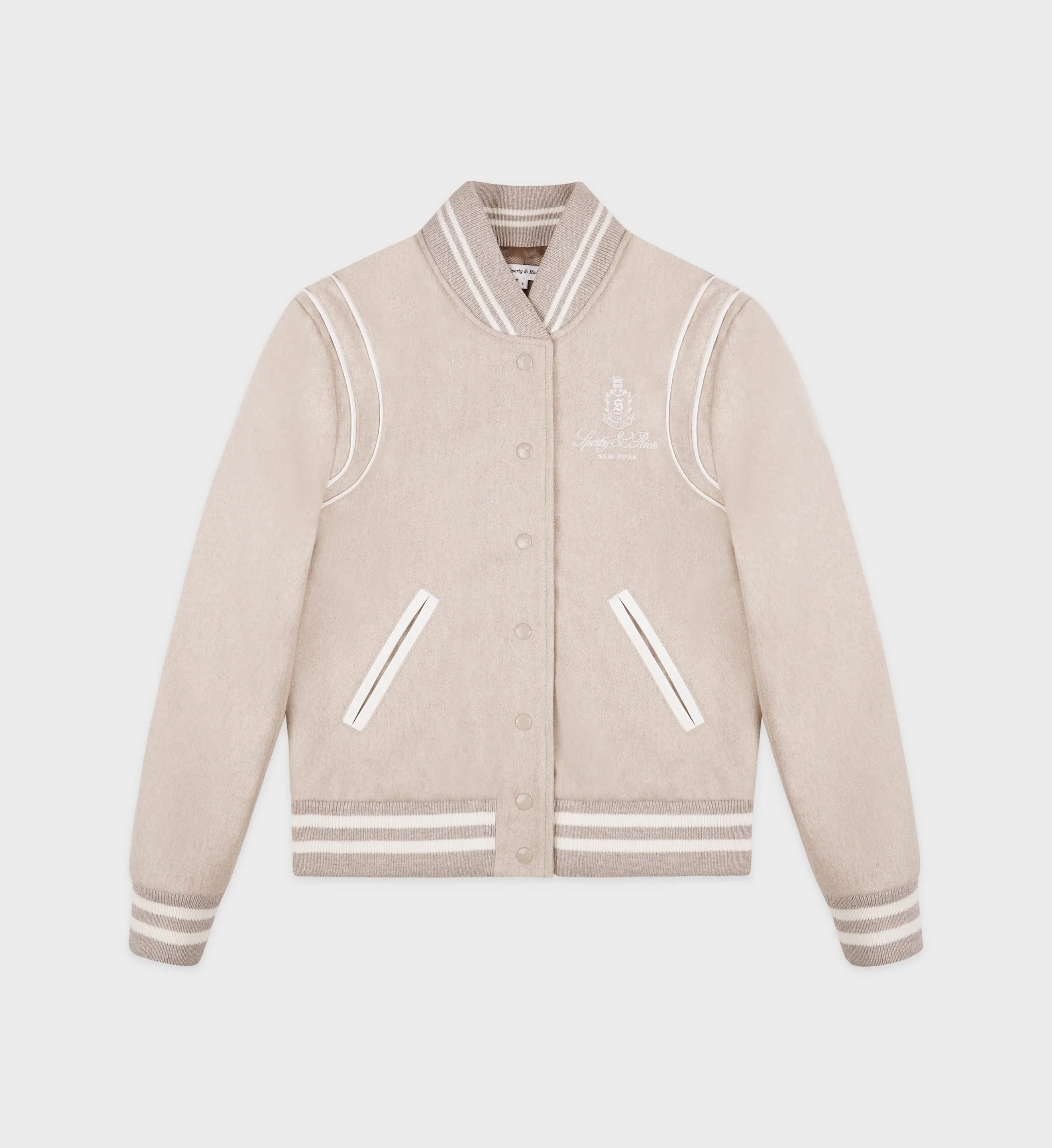 Vendome Wool Varsity Jacket - Oatmeal/Cream