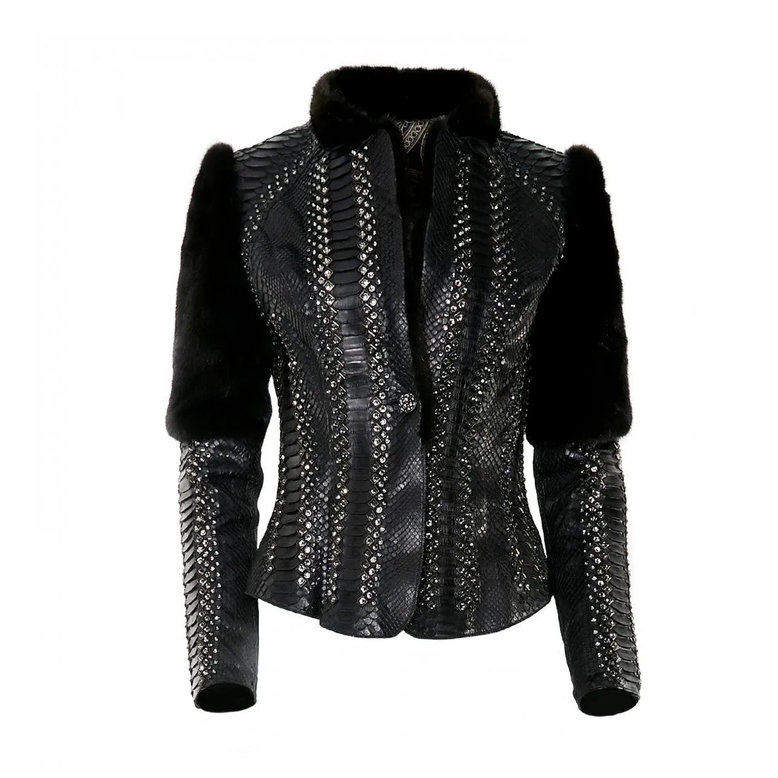 VICPMCR - Cuadra casual python skin jacket mink collas and Swarovski crystals