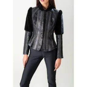 VICPMCR - Cuadra casual python skin jacket mink collas and Swarovski crystals