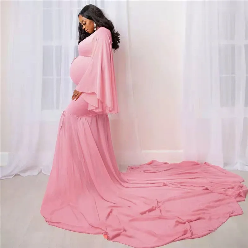 Women's Fashion Solid Color Maternity Photo Trailer Dress