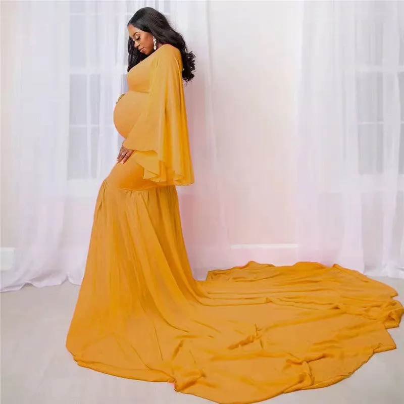 Women's Fashion Solid Color Maternity Photo Trailer Dress