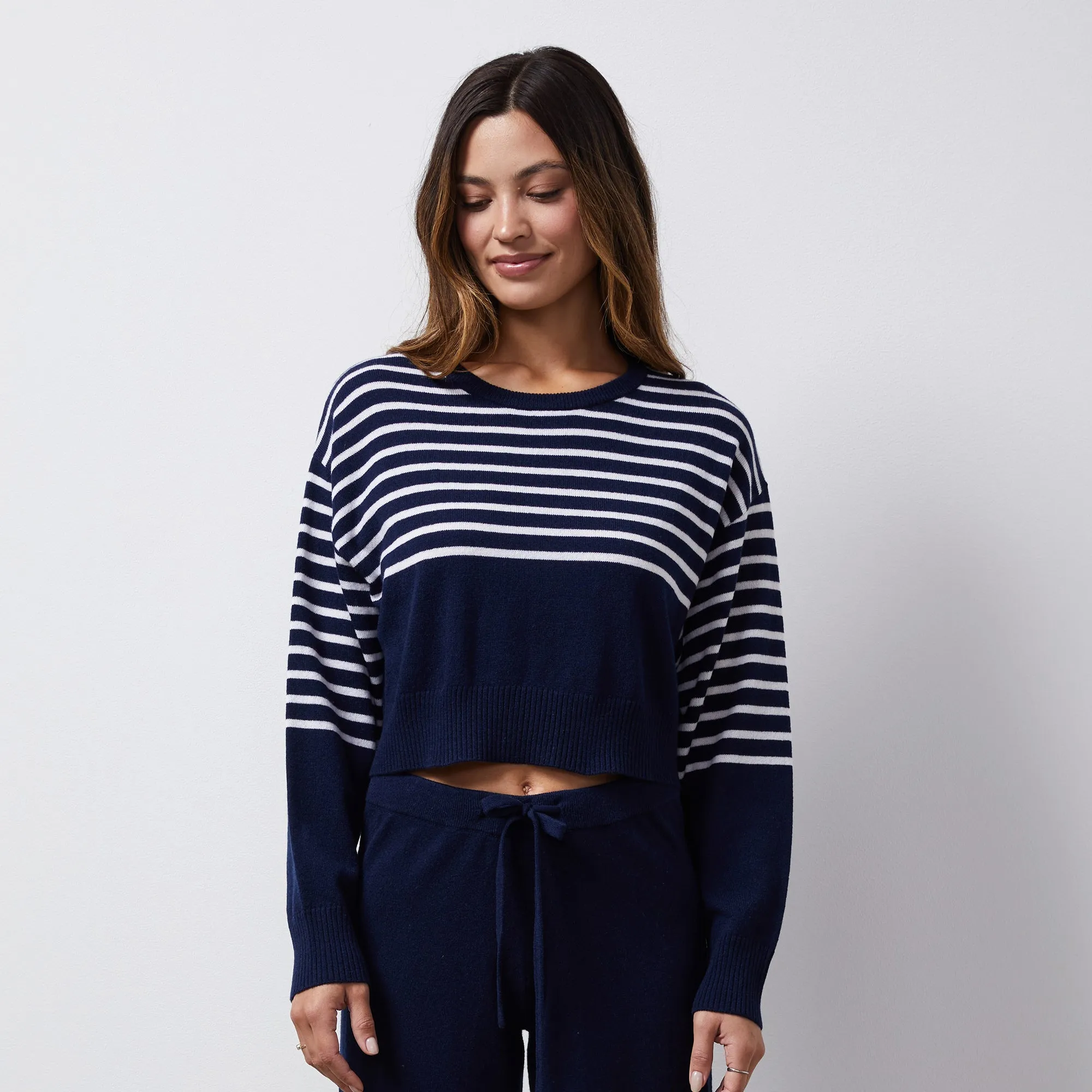 Wool Cashmere Stripe Crew Neck Sweater