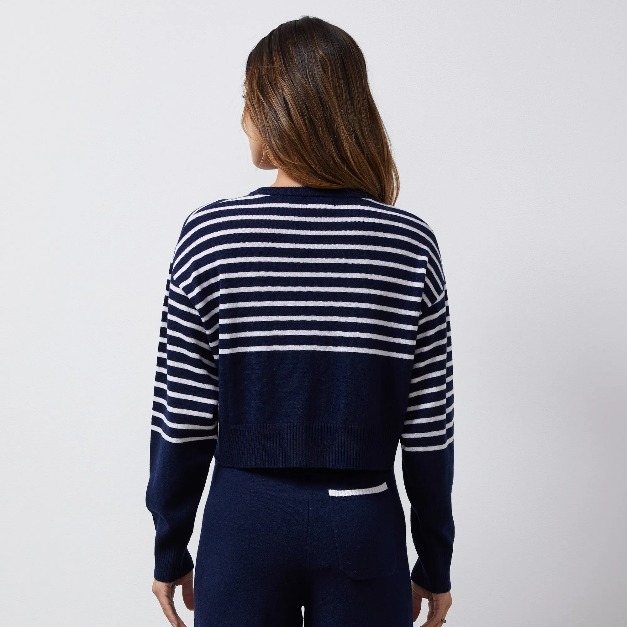 Wool Cashmere Stripe Crew Neck Sweater