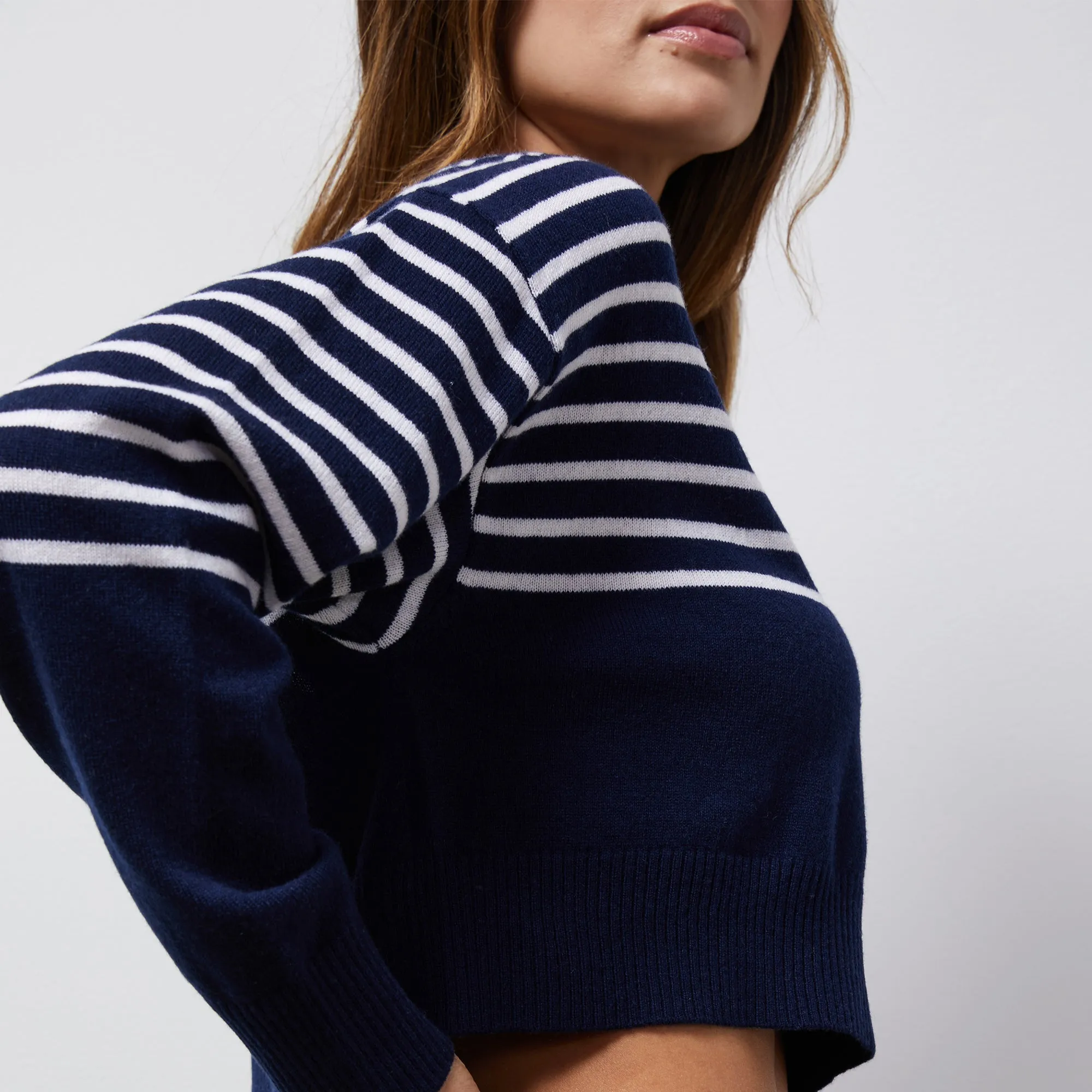 Wool Cashmere Stripe Crew Neck Sweater